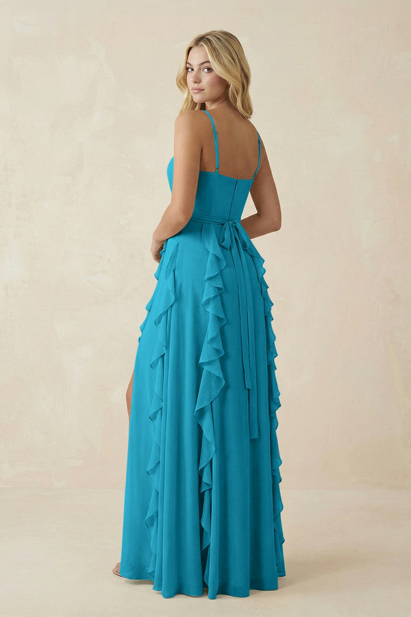 Tiered Ruffle A - Line Chiffon Bridesmaid Dress in Blue Jay - SHE IS ME Bridesmaid Dresses
