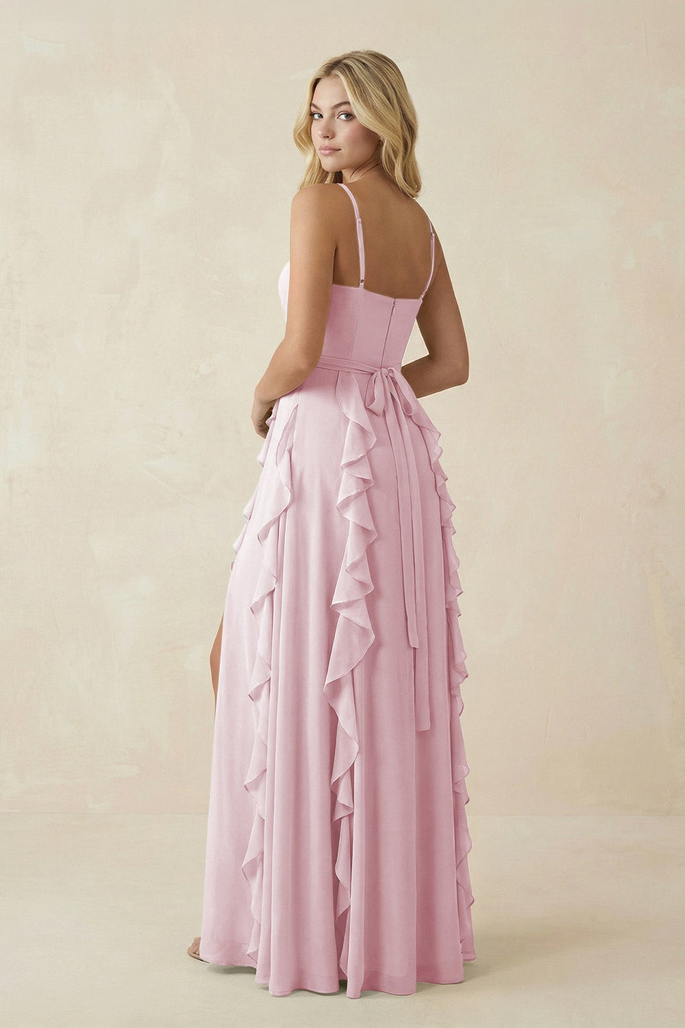 Tiered Ruffle A - Line Chiffon Bridesmaid Dress in Candy Pink - SHE IS ME Bridesmaid Dresses