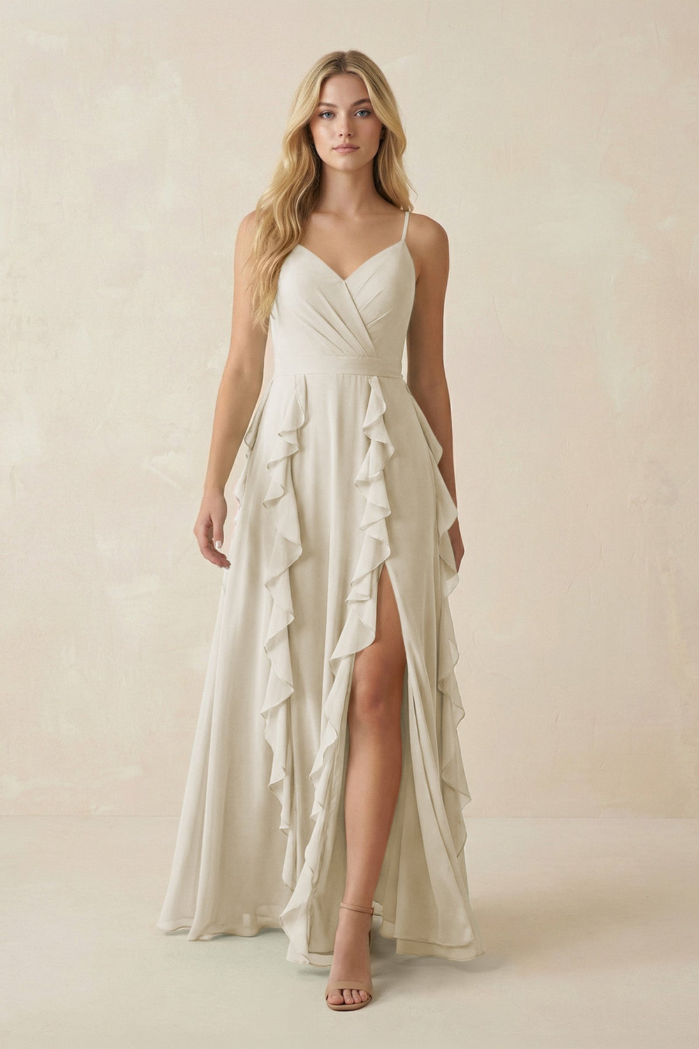 Tiered Ruffle A - Line Chiffon Bridesmaid Dress in Dove Gray - SHE IS ME Bridesmaid Dresses