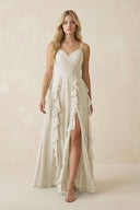 Tiered Ruffle A - Line Chiffon Bridesmaid Dress in Dove Gray - SHE IS ME Bridesmaid Dresses