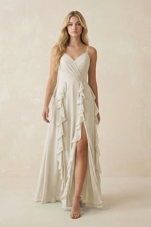 Tiered Ruffle A - Line Chiffon Bridesmaid Dress in Dove Gray - SHE IS ME Bridesmaid Dresses