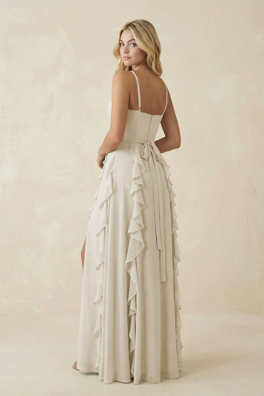 Tiered Ruffle A - Line Chiffon Bridesmaid Dress in Dove Gray - SHE IS ME Bridesmaid Dresses