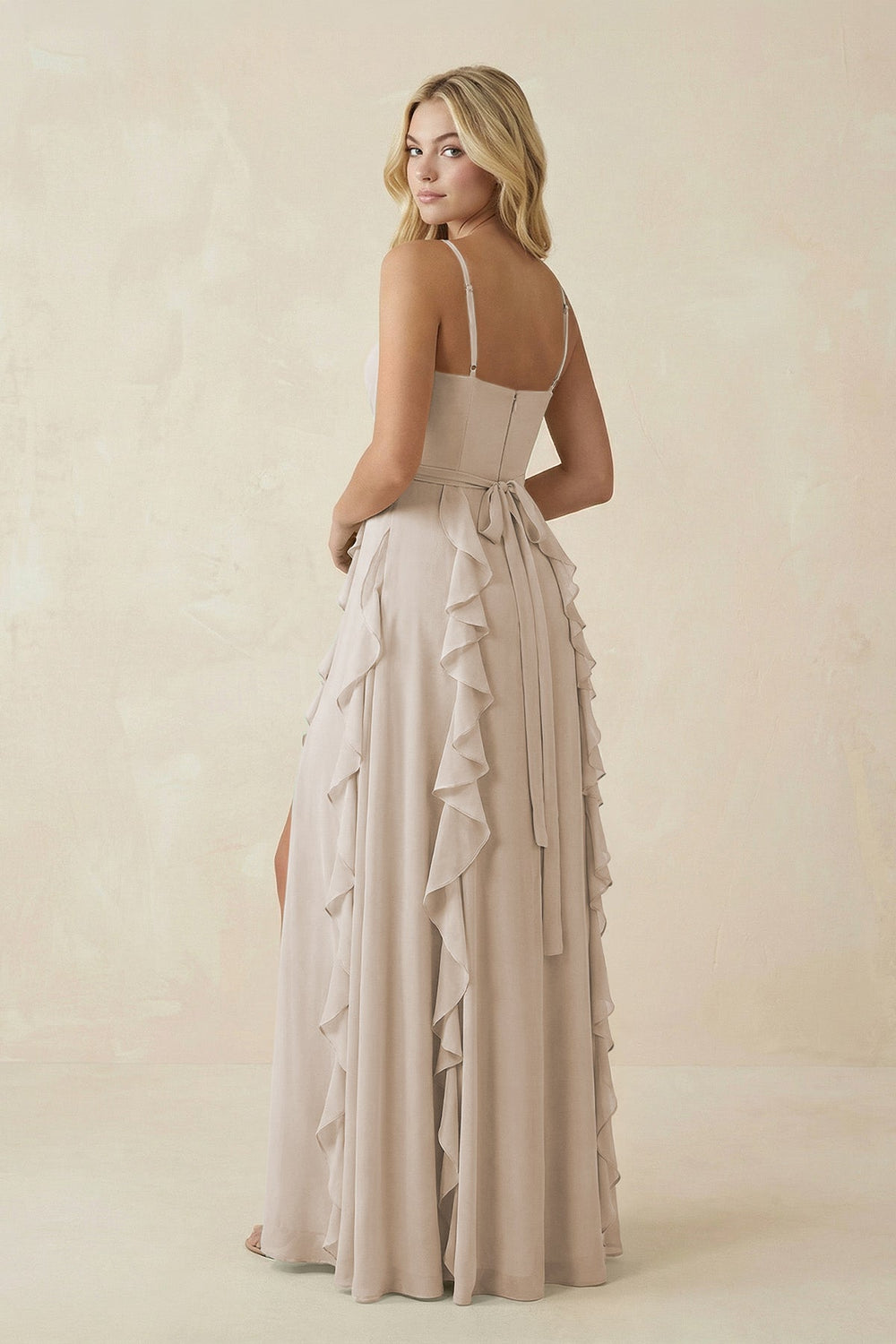 Tiered Ruffle A - Line Chiffon Bridesmaid Dress in Frost - SHE IS ME Bridesmaid Dresses