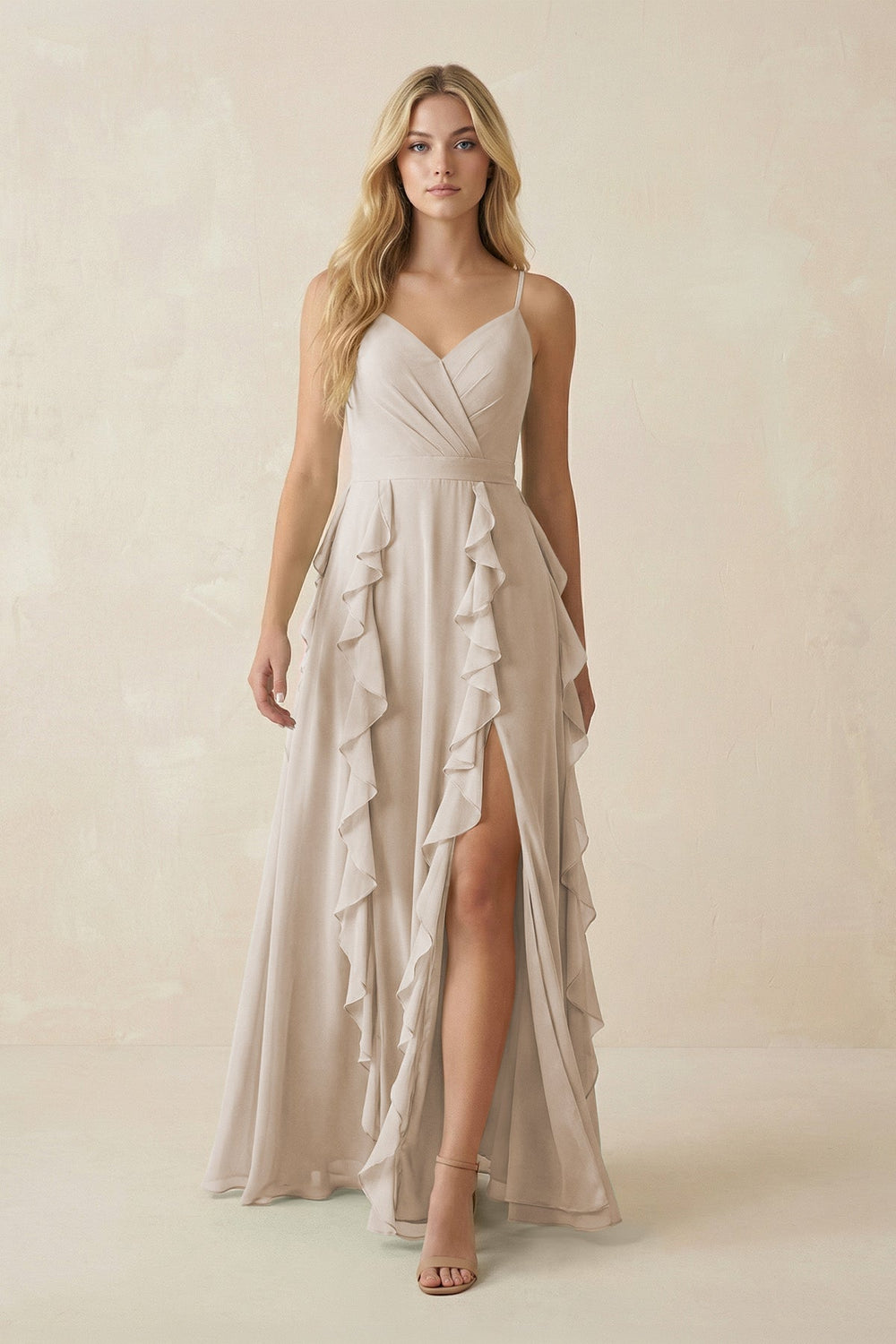 Tiered Ruffle A - Line Chiffon Bridesmaid Dress in Frost - SHE IS ME Bridesmaid Dresses