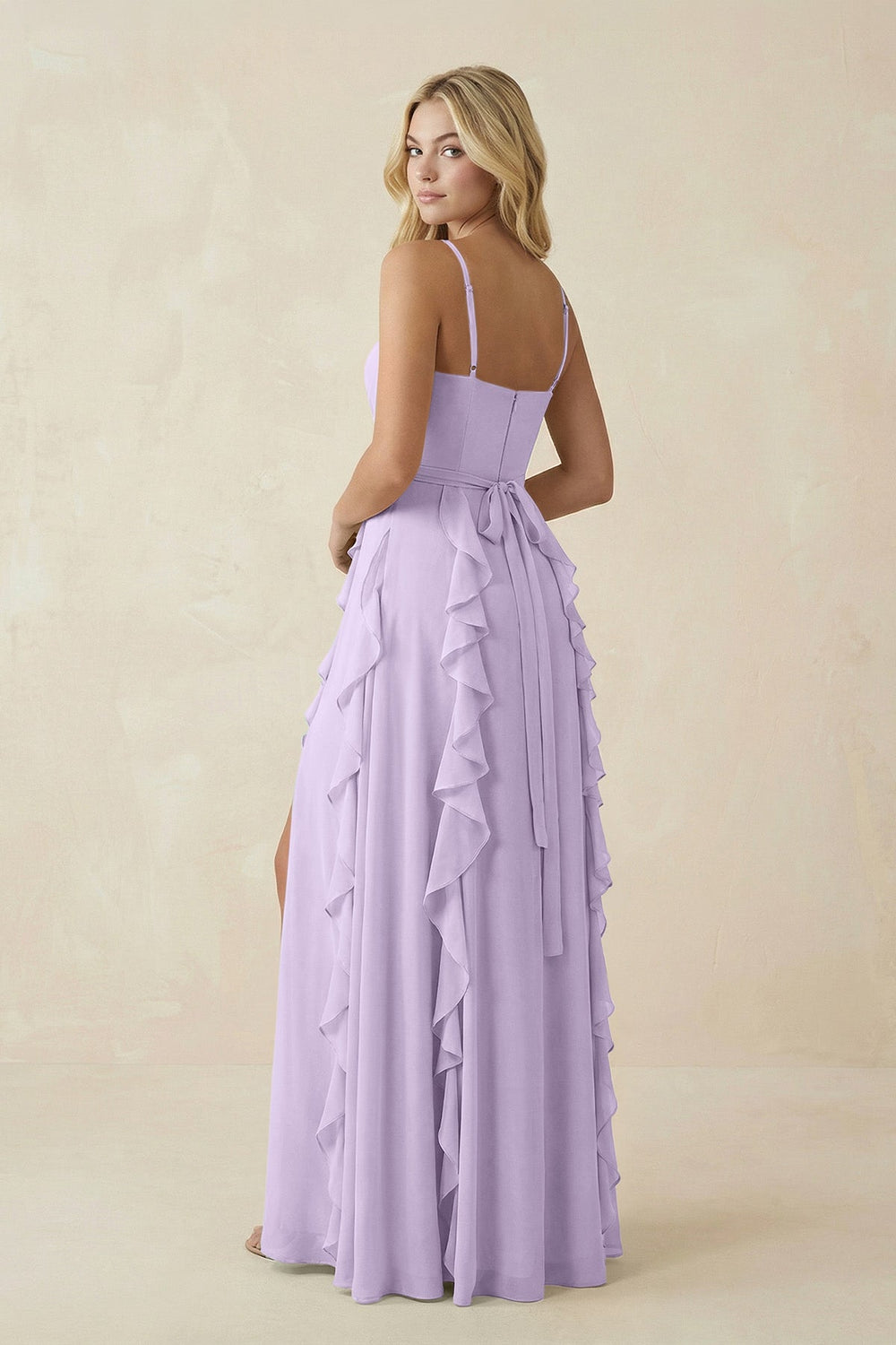 Tiered Ruffle A - Line Chiffon Bridesmaid Dress in Lavender - SHE IS ME Bridesmaid Dresses