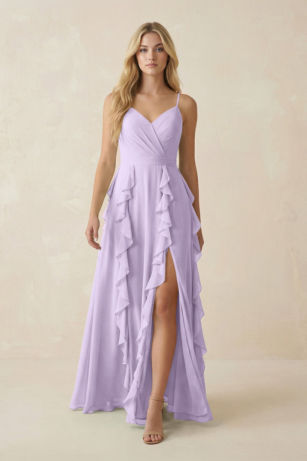 Tiered Ruffle A - Line Chiffon Bridesmaid Dress in Lavender - SHE IS ME Bridesmaid Dresses