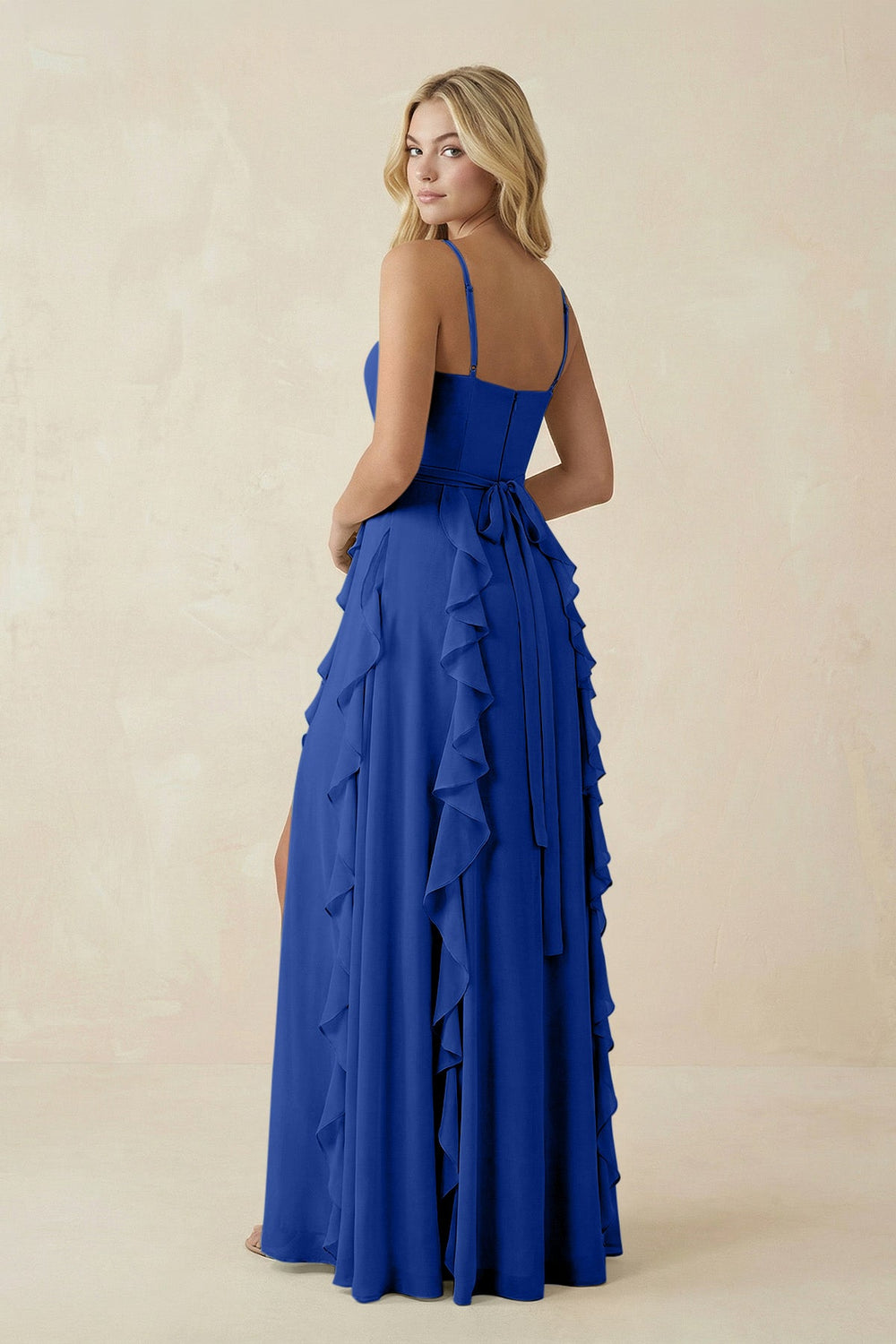 Tiered Ruffle A - Line Chiffon Bridesmaid Dress in Royal Blue - SHE IS ME Bridesmaid Dresses