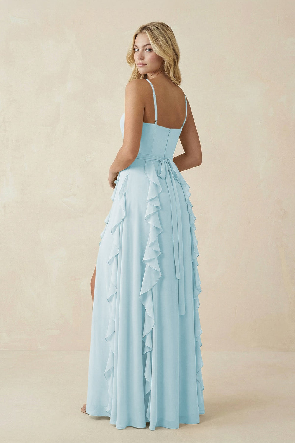 Tiered Ruffle A - Line Chiffon Bridesmaid Dress in Sky Blue - SHE IS ME Bridesmaid Dresses