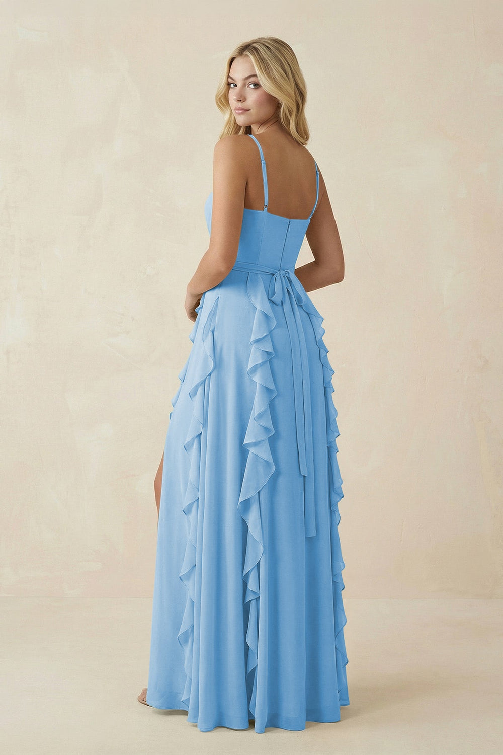 Tiered Ruffle A - Line Chiffon Bridesmaid Dress in Steel Blue - SHE IS ME Bridesmaid Dresses