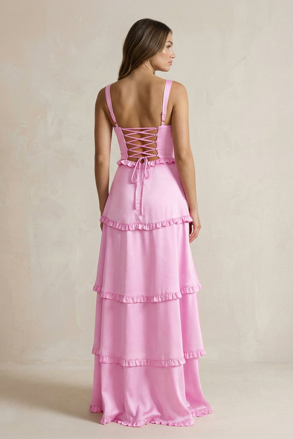 Tiered Ruffled A - Line Bridesmaid Dress With Slit in Pink - SHE IS ME Bridesmaid Dresses