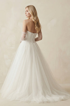 Tulle A - Line Strapless Wedding Dress With Sleeves in Ivory - SHE IS ME Wedding Dresses