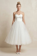 Tulle A - Line Sweetheart Midi Wedding Dress in White - SHE IS ME Wedding Dresses