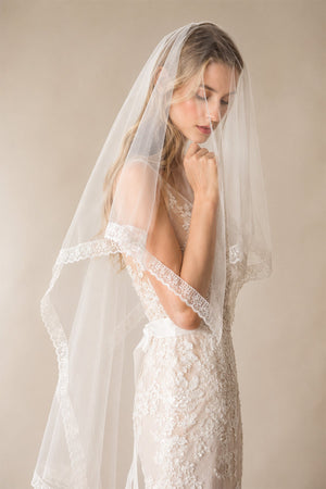 Tulle Lace Hemline Wedding Veils in Ivory - SHE IS ME Wedding Veils
