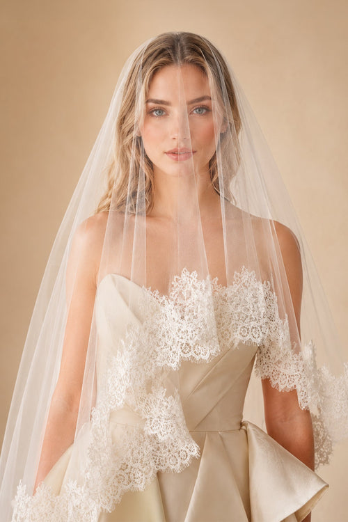Tulle & Lace Traditional Drop Veils Wedding Veil in Ivory - SHE IS ME Wedding Veils