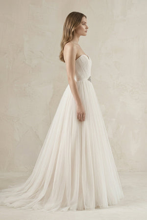 Tulle Sweetheart A - Line Pleated Wedding Gown in Ivory - SHE IS ME Wedding Dresses