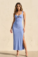 Twist - Front Midi Dress With Slit in Steel Blue - SHE IS ME