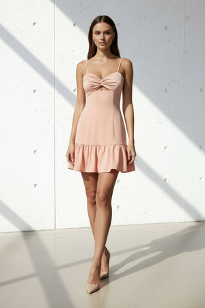 Sheisme - Twist-Front Ruffled Hem Mini Dress in Blush Pink