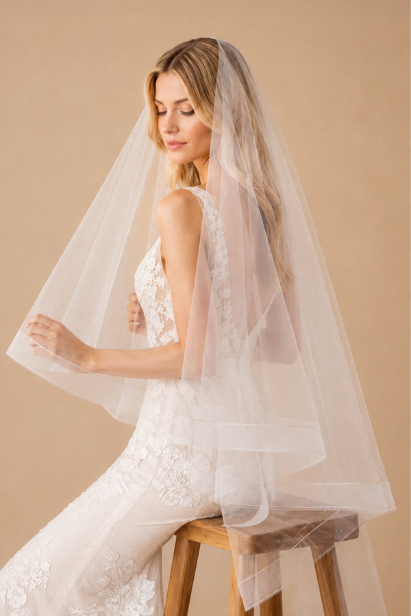 Two - Layers Tulle Knee Length Wedding Veils in Ivory - SHE IS ME Wedding Veils