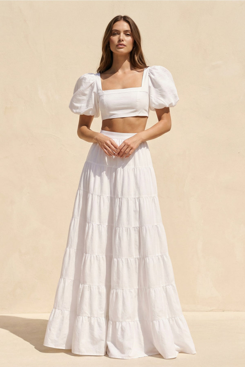 Two - Piece A - Line Satin Ruffled Wedding Dress in White - SHE IS ME Wedding Dresses