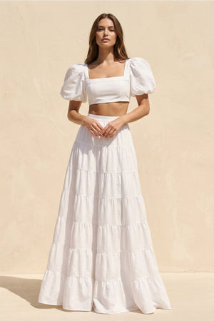 Two - Piece A - Line Satin Ruffled Wedding Dress in White - SHE IS ME Wedding Dresses