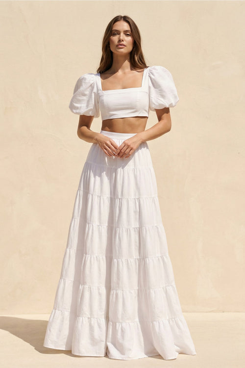 Two - Piece A - Line Satin Ruffled Wedding Dress in White - SHE IS ME Wedding Dresses