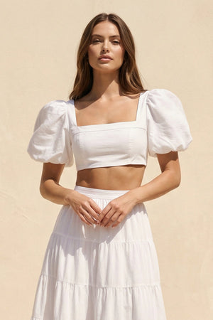Two - Piece A - Line Satin Ruffled Wedding Dress in White - SHE IS ME Wedding Dresses