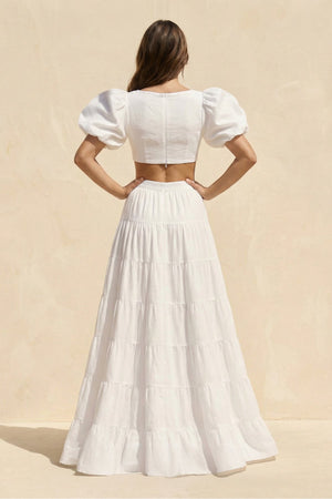 Two - Piece A - Line Satin Ruffled Wedding Dress in White - SHE IS ME Wedding Dresses