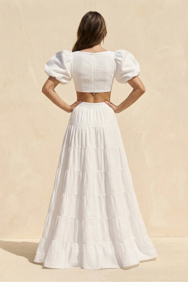 Two - Piece A - Line Satin Ruffled Wedding Dress in White - SHE IS ME Wedding Dresses