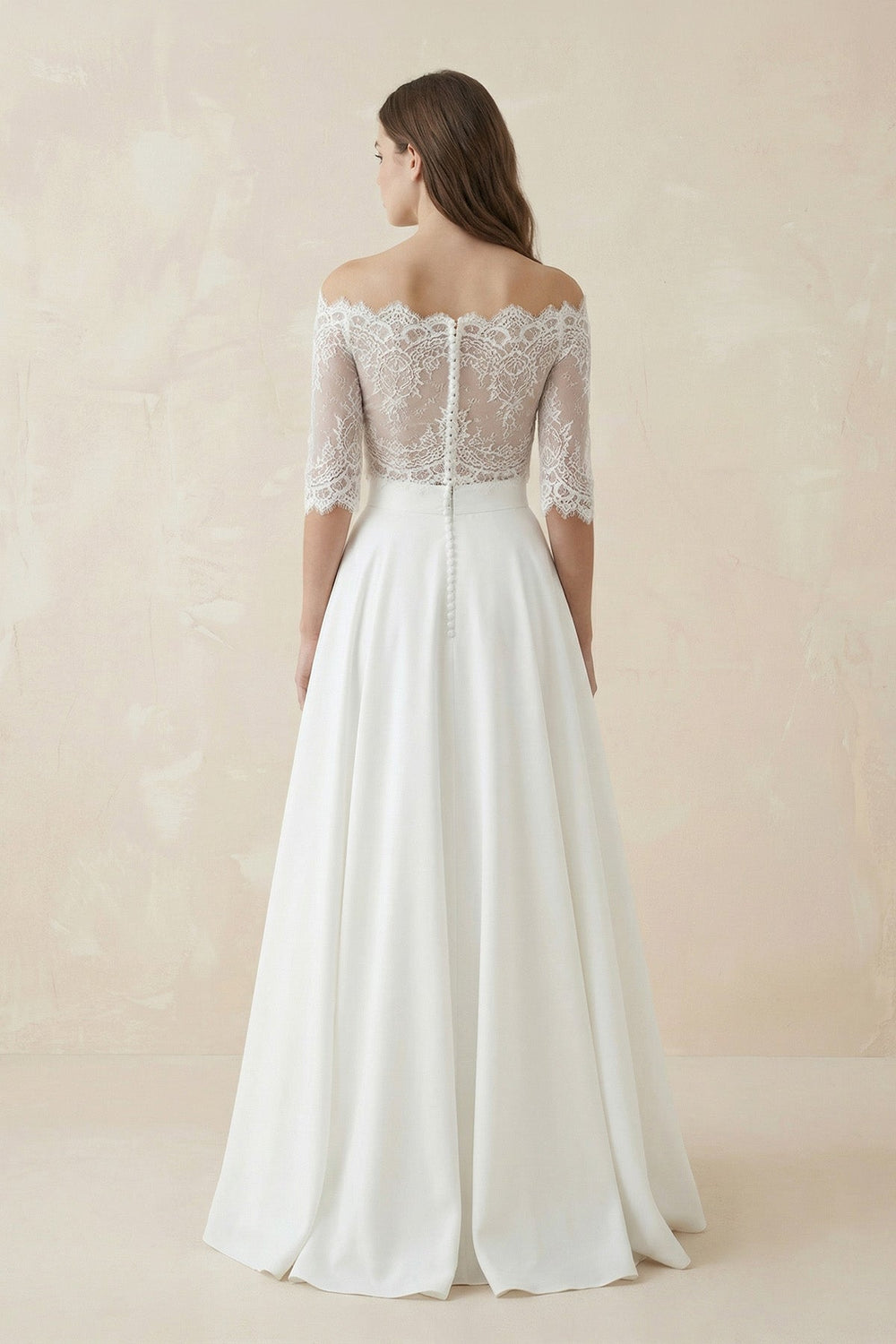 Two Piece A Line Satin Wedding Dress With Lace in Ivory - SHE IS ME Wedding Dresses