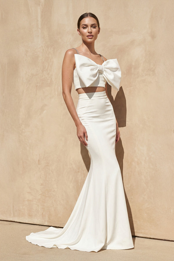 Two - Piece Mermaid Gown With Bow in White - SHE IS ME