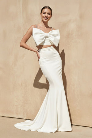 Two - Piece Mermaid Gown With Bow in White - SHE IS ME