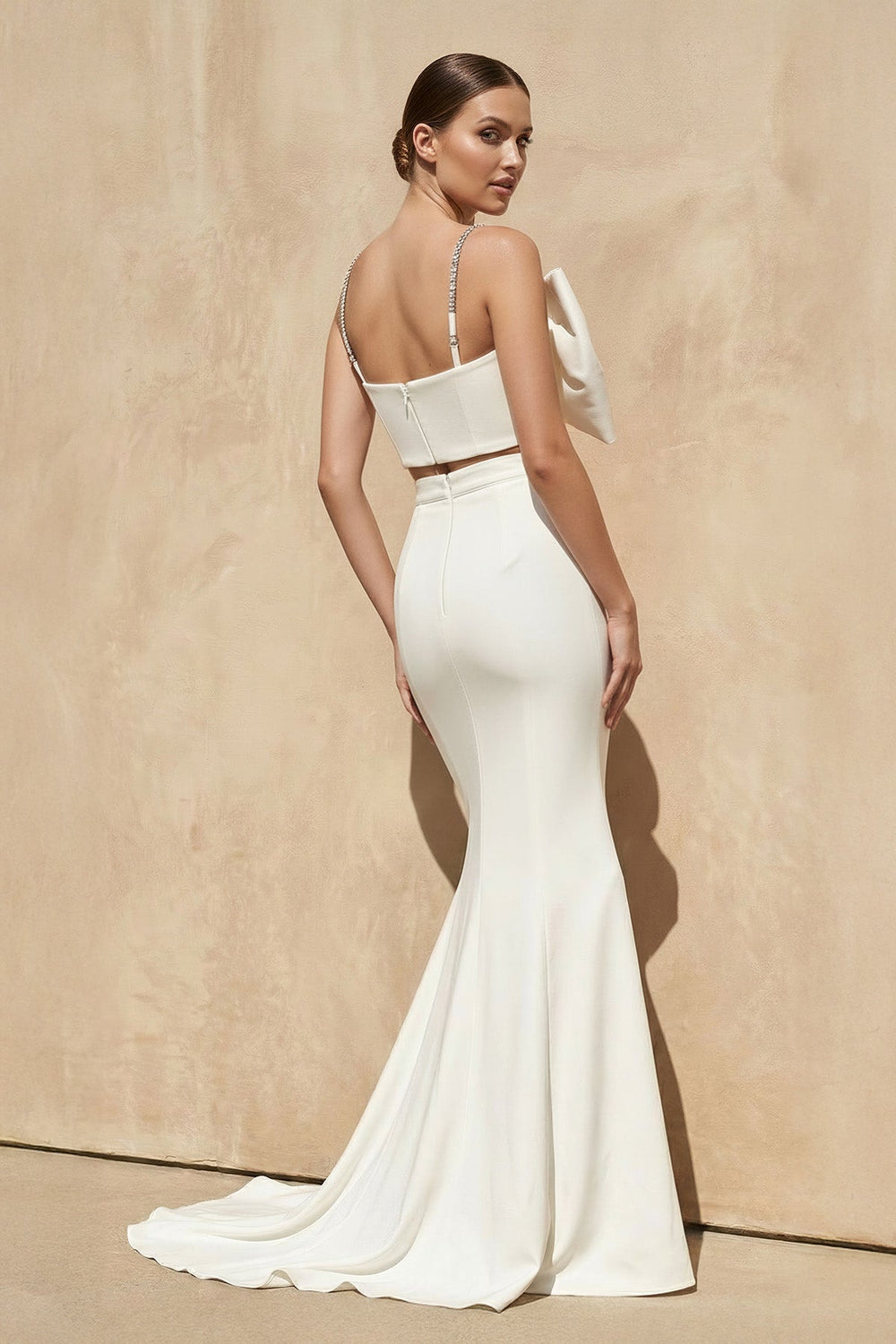 Two - Piece Mermaid Gown With Bow in White - SHE IS ME