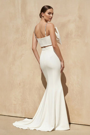 Two - Piece Mermaid Gown With Bow in White - SHE IS ME