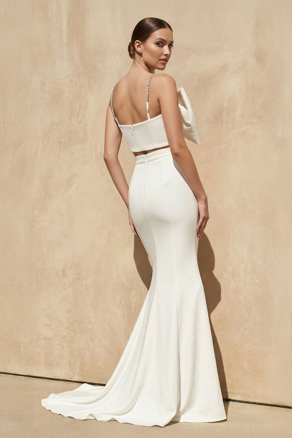 Two - Piece Mermaid Gown With Bow in White - SHE IS ME