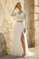 Two Piece V Neck Chiffon Wedding Dress in Ivory - SHE IS ME Wedding Dresses