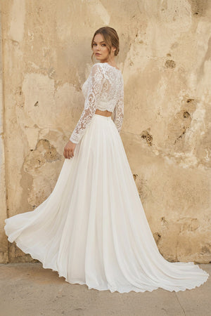 Two Piece V Neck Chiffon Wedding Dress in Ivory - SHE IS ME Wedding Dresses