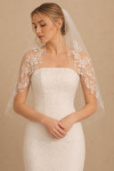 Two Tier Short Bridal Veils Lace Mid Length Wedding Veil in Ivory - SHE IS ME Wedding Veils