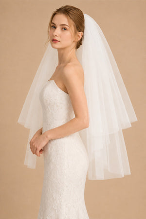 Two Tier Simple Short Wedding Veils in White - SHE IS ME Wedding Veils