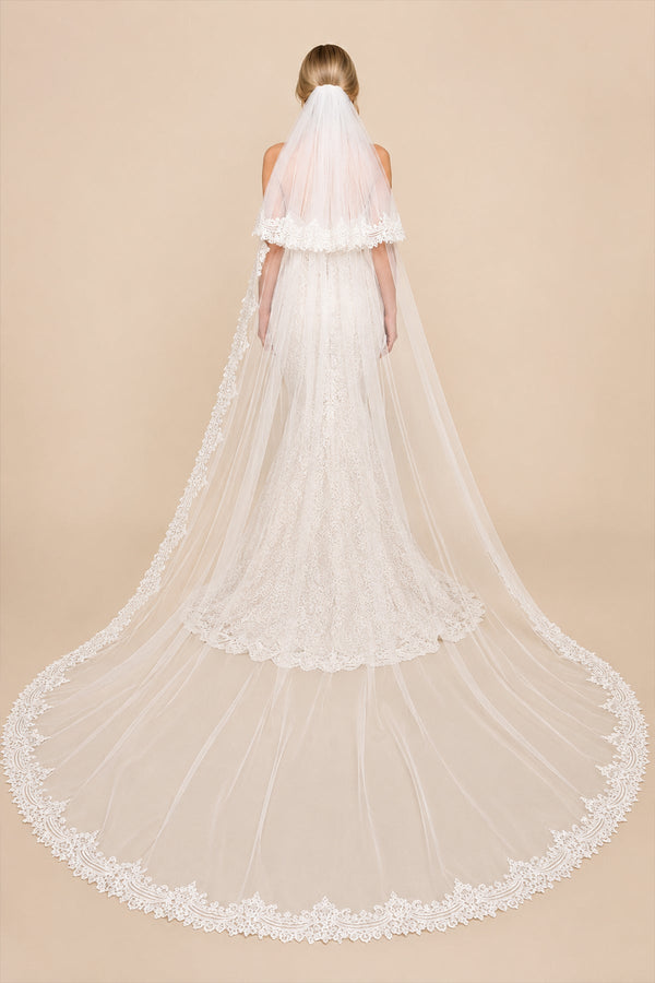 Two Tiers Lace Cathedral Veils in White - SHE IS ME Wedding Veils