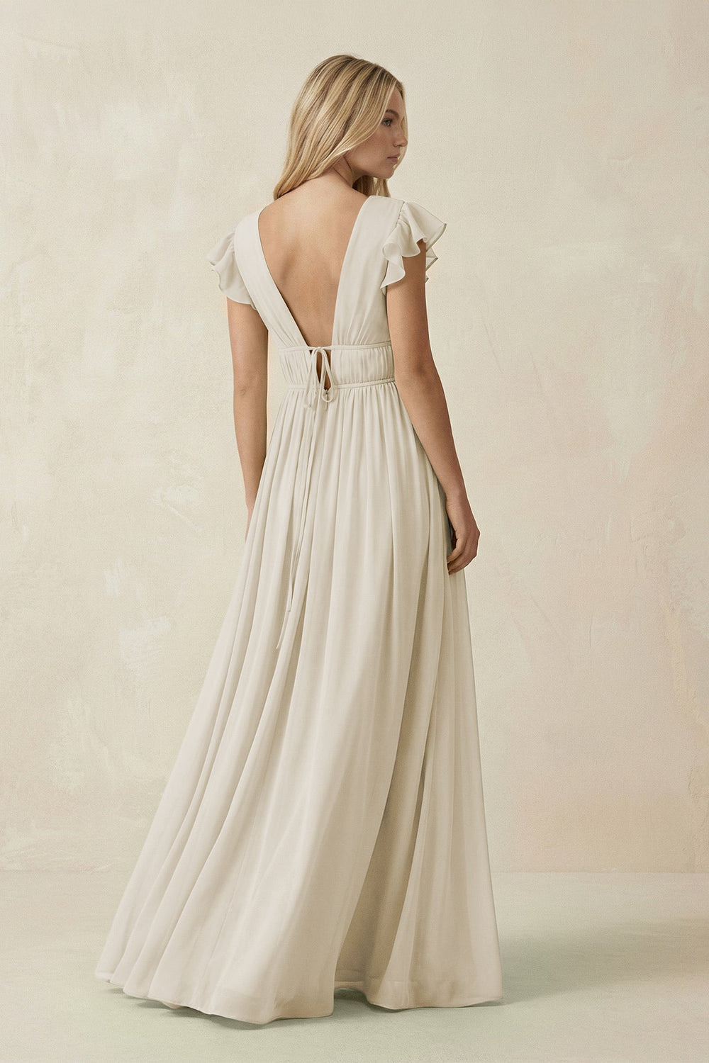 V - Neck A - Line Chiffon Cap Sleeves Bridesmaid Dress in Dove Gray - SHE IS ME Bridesmaid Dresses