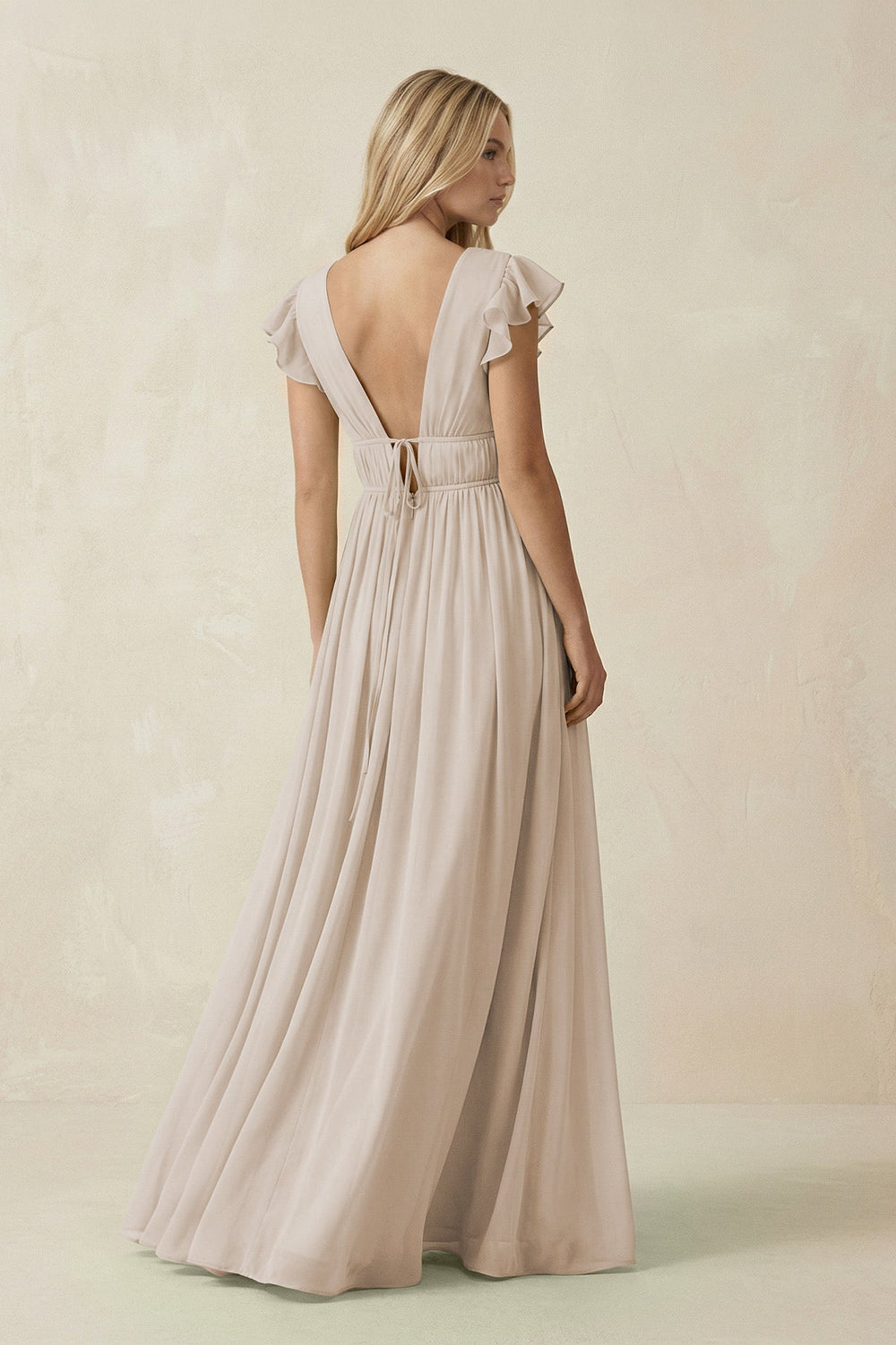 V - Neck A - Line Chiffon Cap Sleeves Bridesmaid Dress in Frost - SHE IS ME Bridesmaid Dresses