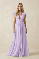 V - Neck A - Line Chiffon Cap Sleeves Bridesmaid Dress in Lavender - SHE IS ME Bridesmaid Dresses