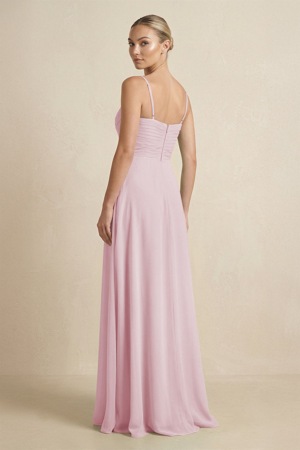 V - Neck A - Line Chiffon Pleated Bridesmaid Dress in Candy Pink - SHE IS ME Bridesmaid Dresses