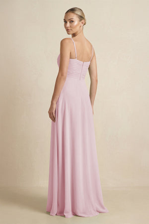 V - Neck A - Line Chiffon Pleated Bridesmaid Dress in Candy Pink - SHE IS ME Bridesmaid Dresses