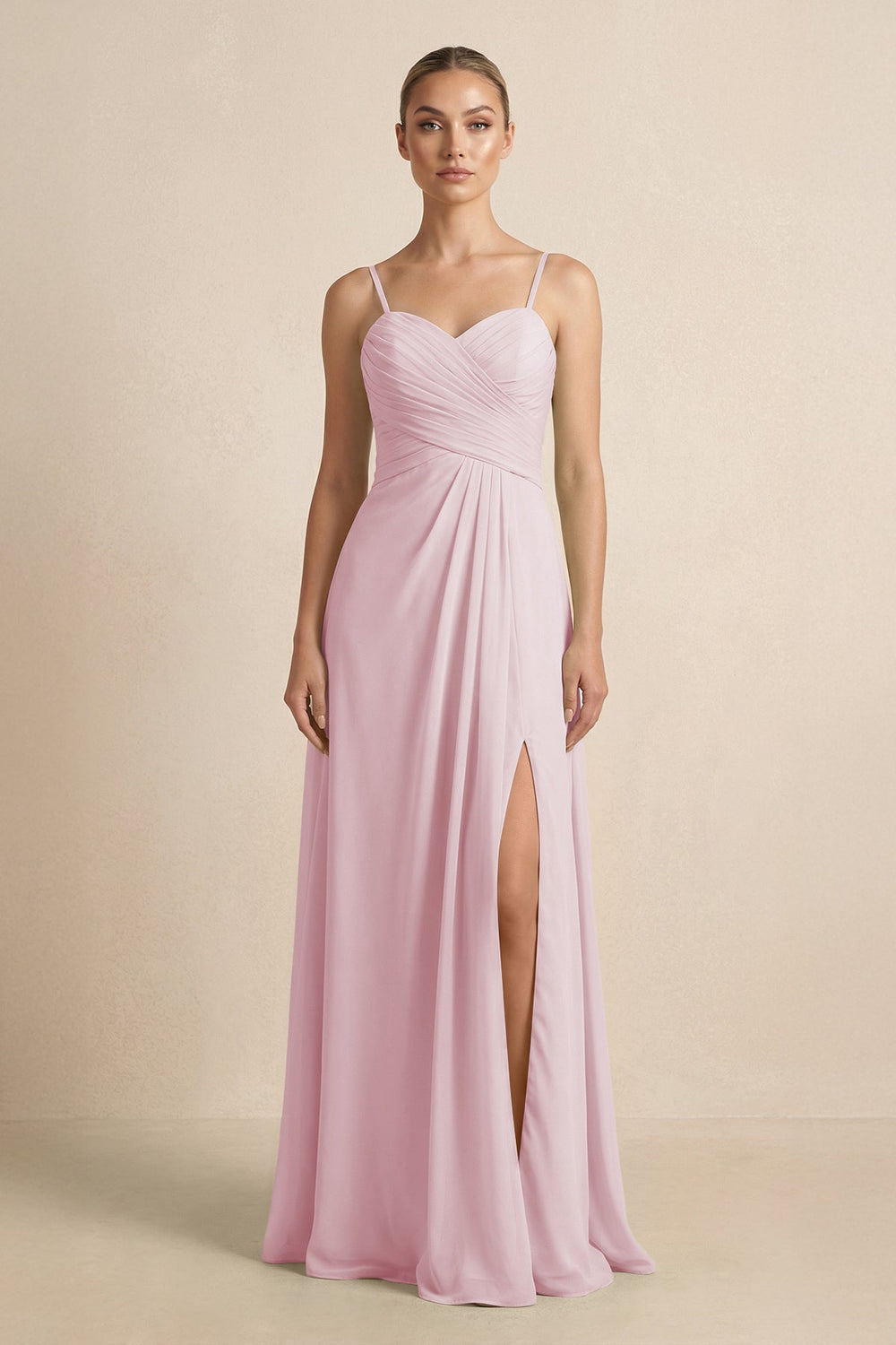 V - Neck A - Line Chiffon Pleated Bridesmaid Dress in Candy Pink - SHE IS ME Bridesmaid Dresses
