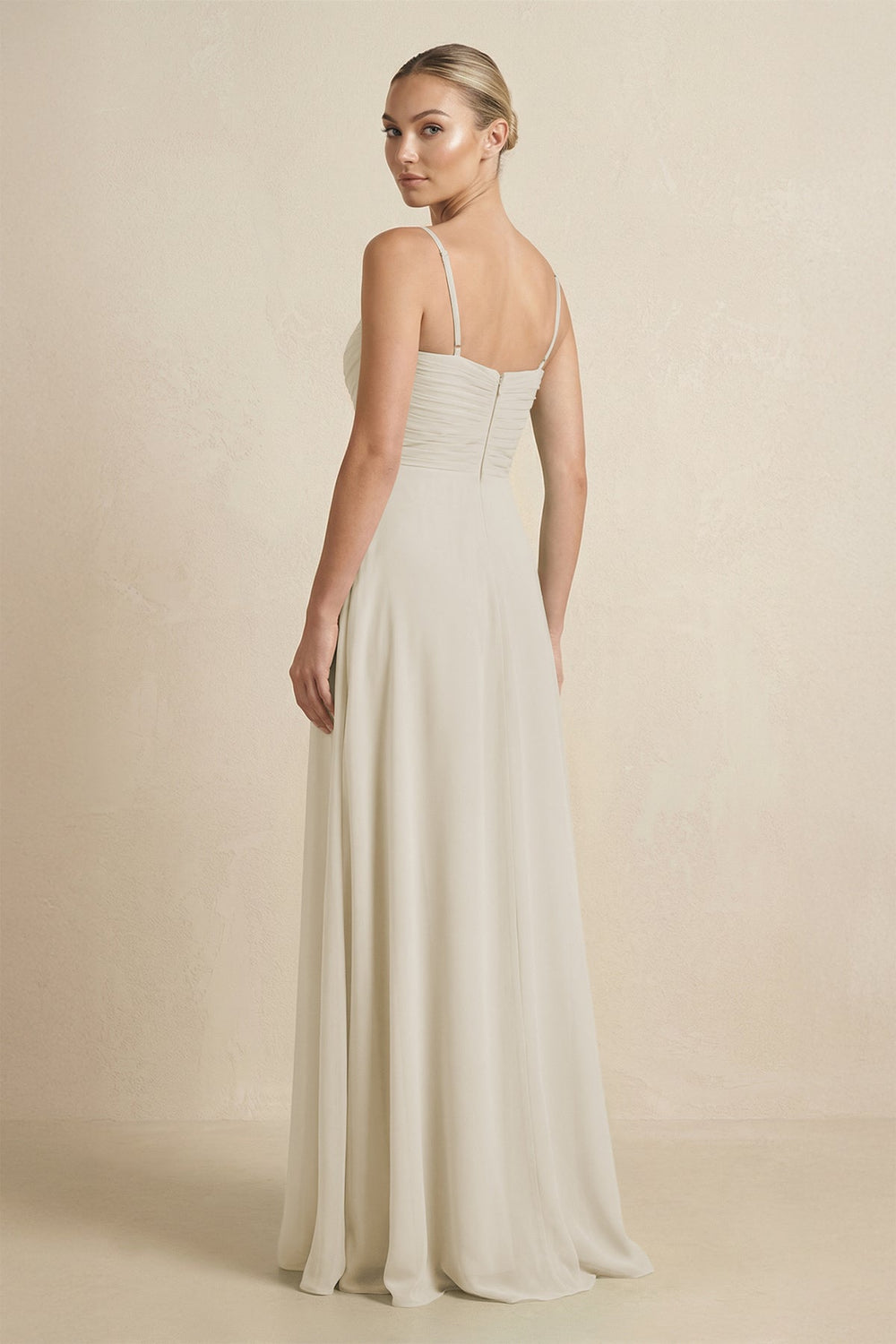 V - Neck A - Line Chiffon Pleated Bridesmaid Dress in Dove Gray - SHE IS ME Bridesmaid Dresses