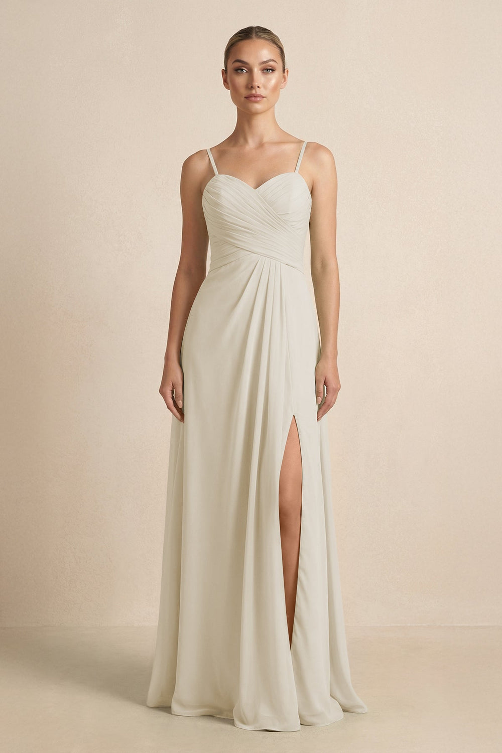 V - Neck A - Line Chiffon Pleated Bridesmaid Dress in Dove Gray - SHE IS ME Bridesmaid Dresses