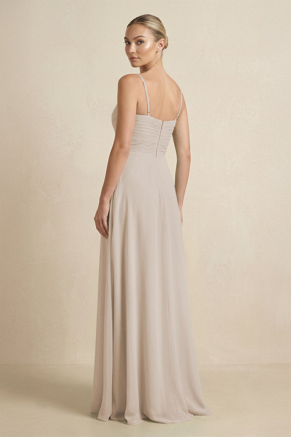 V - Neck A - Line Chiffon Pleated Bridesmaid Dress in Frost - SHE IS ME Bridesmaid Dresses