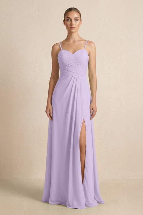 V - Neck A - Line Chiffon Pleated Bridesmaid Dress in Lavender - SHE IS ME Bridesmaid Dresses