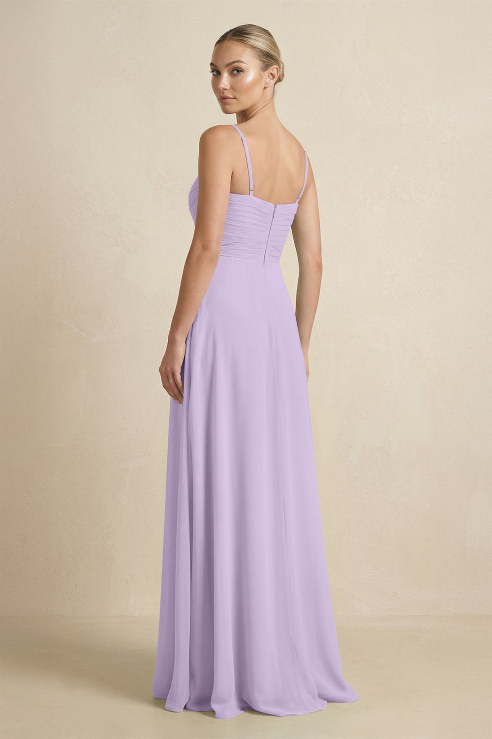 V - Neck A - Line Chiffon Pleated Bridesmaid Dress in Lavender - SHE IS ME Bridesmaid Dresses